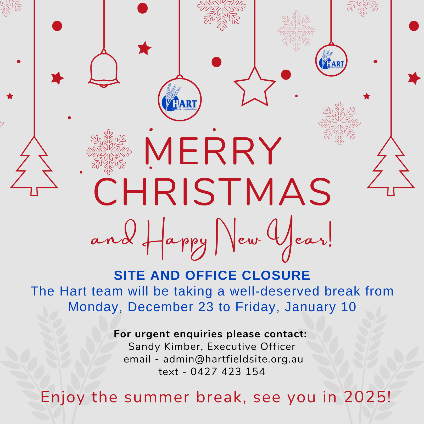 Hart Christmas and New Year closure 2024 / 25