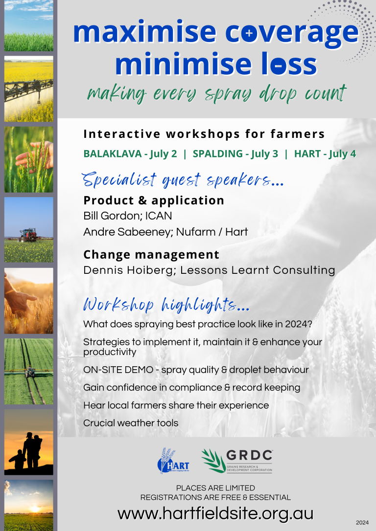 Hart spray workshops; Maximise coverage - minimise loss; making every spray drop matter